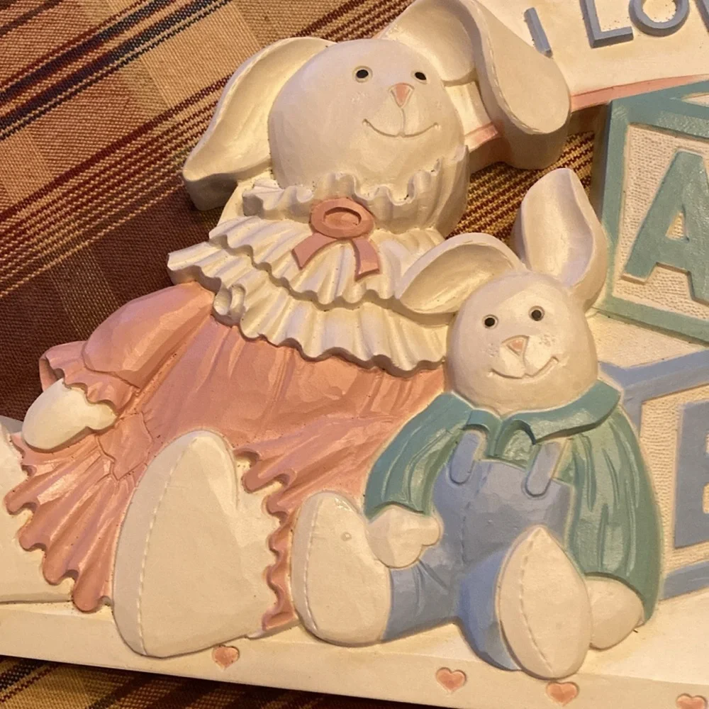 Homco inc bunny wall plaque for babies room “I LoveYou” vintage 90’s